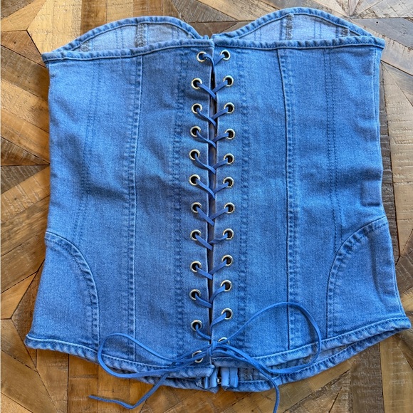 Denim Lace-up Corset Bustier from Revolve - Picture 5 of 6